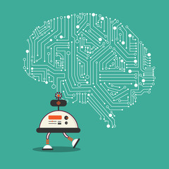 AI robot with brain mechanism illustration design