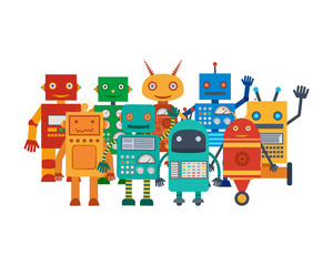 Fototapeta premium Set of colorful icons of various robots
