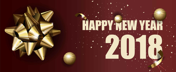 Fototapeta na wymiar Happy New Year 2018 vector greeting card golden Christmas decoration background
