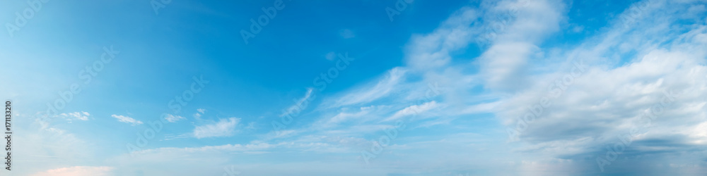 Wall mural vibrant color panoramic sky with cloud on a sunny day. beautiful cirrus cloud. panorama high resolut