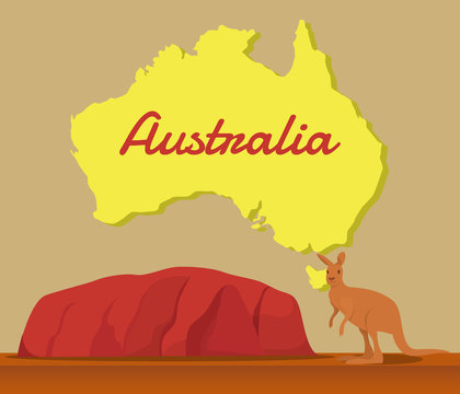 Kangaroo with Australia map for traveling