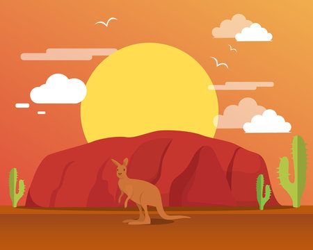 Kangaroo in desert and mountain for traveling © Bluehousestudio