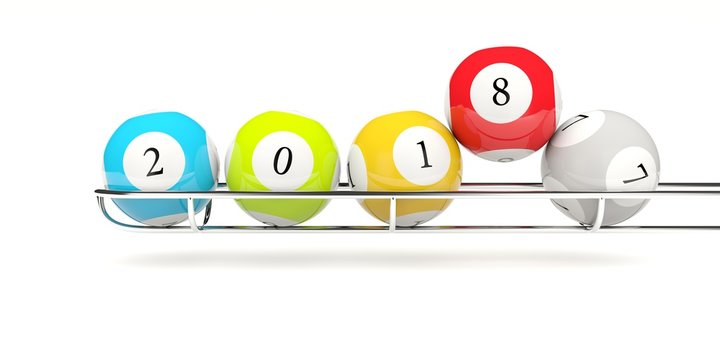 2018 New year lottery balls isolated on white
