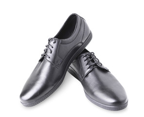 Black leather shoes isolated.
