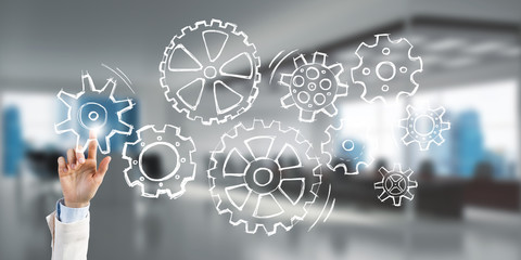 Teamwork concept and choosing gesture of businessperson in elegant modern interior