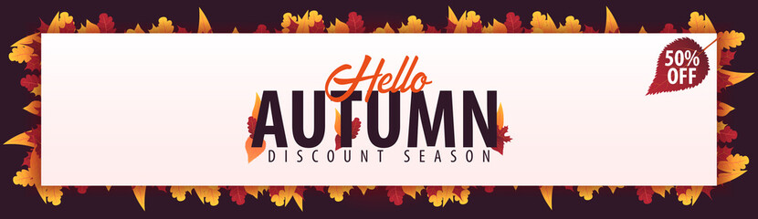 Autumn Background with leaves for shopping sale or promo poster and frame leaflet or web banner. Vector illustration template.