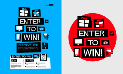 Enter to Win! (Flat Style Vector Illustration Contest Poster Design) With Instructions and Rules 