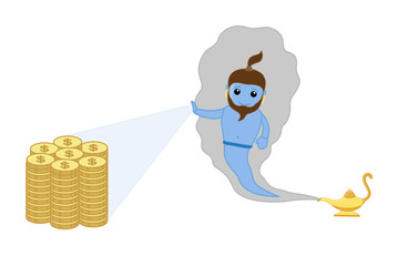 Genie Presenting Dollar Coins