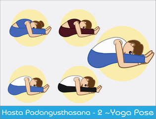 Yoga Cartoon Vector Poses - Hasta Padangusthasana Step - 2