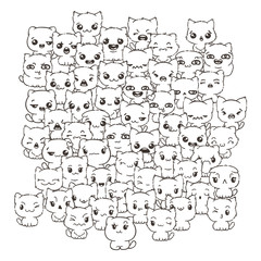 Ilustration with cats and dogs for design of posters, prints, invitations, greetings, childbook, flyers and antistress pictures for coloring.