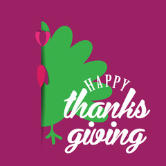 Happy Thanksgiving Day. Vector Illustration with Hand Lettered Text and a Turkey silhouette with orange background.