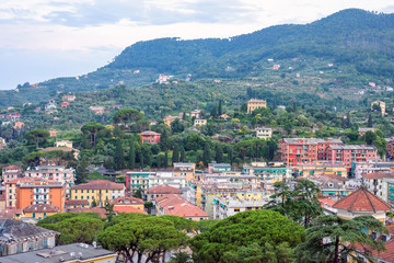 Naklejka premium Beautiful sunset view to Santa Margherita Ligure city and sea in Italy