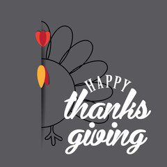Happy Thanksgiving Day. Vector Illustration with Hand Lettered Text and a Turkey silhouette with orange background.