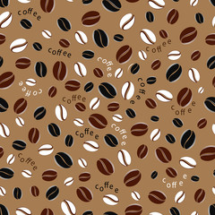 Coffee beans. Seamless pattern of coffee beans on brown background .