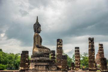 Old and ancient Buddha Image in Sukhothai historical park