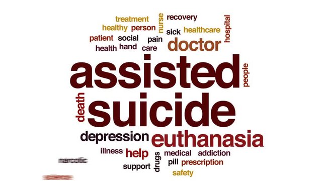 Assisted suicide animated word cloud, text design animation.
