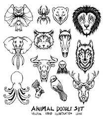 Set of Animal doodle illustration Hand drawn Sketch line vector eps10