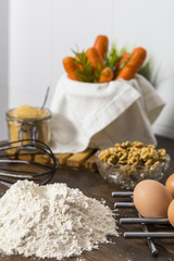 Ingredients for making a carrot cake