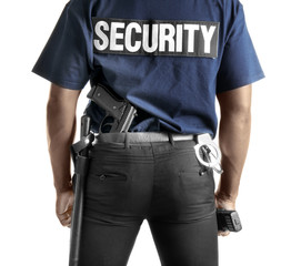 Male security guard on white background