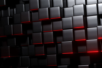 Obraz premium 3D Rendering Of A Black Cubes With Red Blooming Light Background