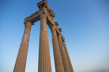 Temple of Apollo with a beautiful sunset background, in Side, Antalya, Turkey.