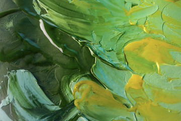 Obraz premium Green oil painting, close up