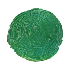 Fotobehang Schilderij Green oily paint in shape of circle on white background  © Africa Studio