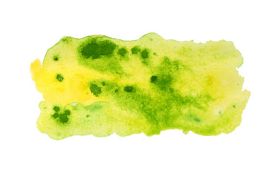 Green watercolor stain on white background