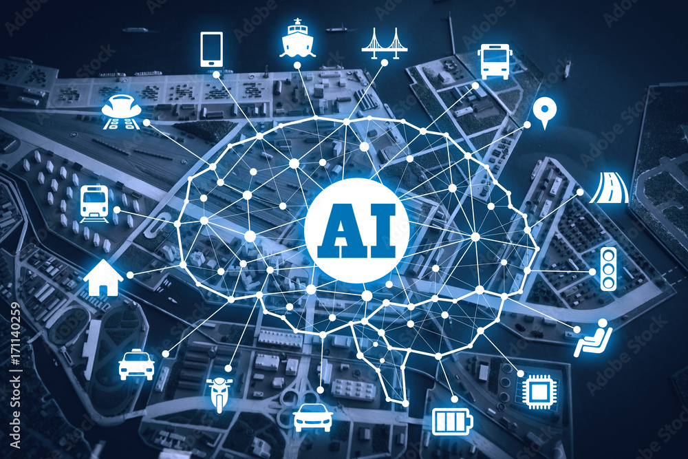 Poster ai(artificial intelligence) and advanced transport system. abstract mixed media.
