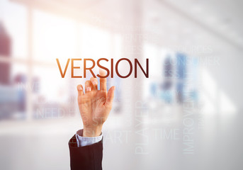 Concept of modern business with palm choocing on of keywords for success