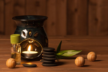 Aroma Lamp With Burning Candle. Aromatherapy. Essential Oil. Spa Room.