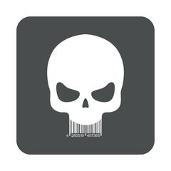 Icono plano codigo de barras craneo en cuadrado gris
