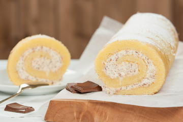 Homebaked Swiss Roll With Cream Cheese And Chocolate Filling.