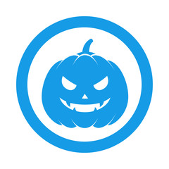 Icono plano silueta calabaza Halloween en circulo color azul