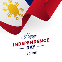 Banner or poster of Philippines independence day celebration. Waving flag. Vector illustration.