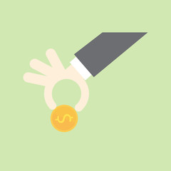 Flat design concepts for business,hand put coin , investing saving concept,