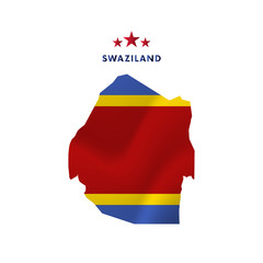 Swaziland map with waving flag. Vector illustration.