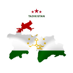 Tajikistan map with waving flag. Vector illustration.