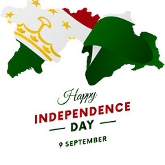 Banner or poster of Tajikistan independence day celebration. Tajikistan map. Waving flag. Vector illustration.
