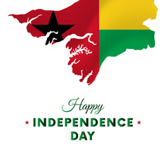 Banner or poster of Guinea Bissau independence day celebration. Guinea Bissau map. Waving flag. Vector illustration.