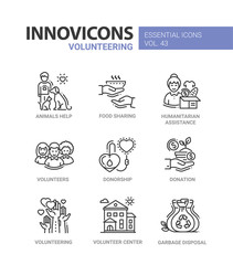 Volunteering - modern vector line icons set.