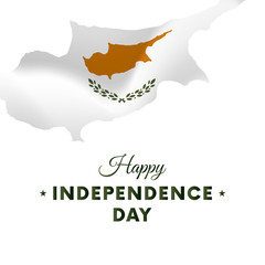 Banner or poster of Cyprus independence day celebration. Cyprus map. Waving flag. Vector illustration.