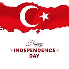 Banner or poster of Turkey independence day celebration. Turkey map. Waving flag. Vector illustration.