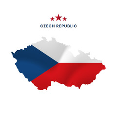 Czech Republic map with waving flag. Vector illustration.