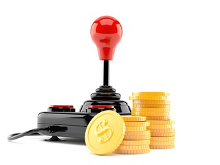 Joystick with stack of coins