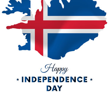 Banner or poster of Iceland independence day celebration. Iceland map. Waving flag. Vector illustration.