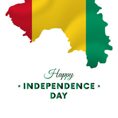 Banner or poster of Guinea independence day celebration. Guinea map. Waving flag. Vector illustration.