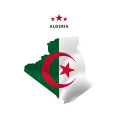 Algeria map with waving flag. Vector illustration.