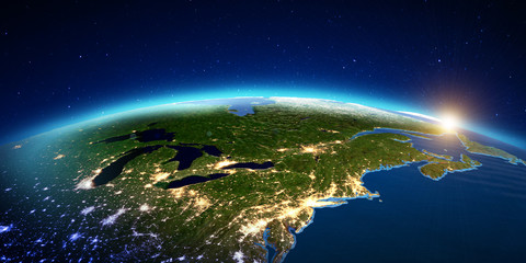 New York city from space sunrise. 3D rendering