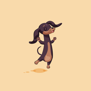 Vector stock illustration emoji of cartoon character dog talisman, phylactery hound, mascot pooch, bowwow dachshund sticker emoticon German badger-dog jumping for joy, happy